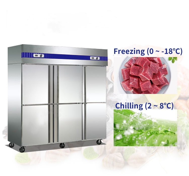 Six Door Air Cool Upright Freezer/ Chiller Dual-Temperature Stainless Steel Reach-In Refrigerator