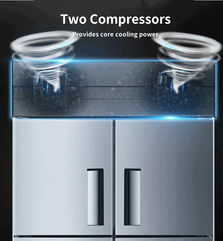 Four Door Air Cool Upright Freezer/Chiller Dual-Temperature Stainless Steel Reach-In Refrigerator