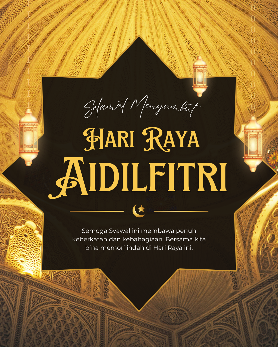 Gold and Black Traditional Luxury Hari Raya Aidilfitri Greetings Instagram Post