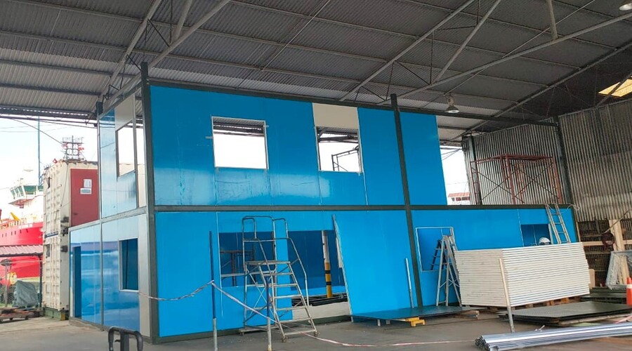 Completed 200sqm double-storey cabin office in Sabah using PU sandwich panels, built by BRDMY in just one week